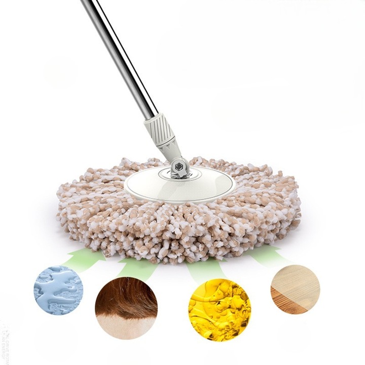 Set Galeata si Mop Rotativ 360°, Southern Sky, Cu Dubla Actiune Centrifuga, Pt. Uz Casnic, Maner din Otel Inoxidabil Telescopic, 2 Capte din Bumbac, 46x27x29 cm, Roz