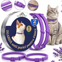 Zgarda Fish & Paws ®, anti purici pentru pisici, reglabila si respirabila, compozitie naturala cu esenta de lavanda, ofera siguranta si protectie timp de 8 luni, durabila si rezistenta la apa, 2 Bucati, Culoare Mov, Marime Universala, Lungime 38cm