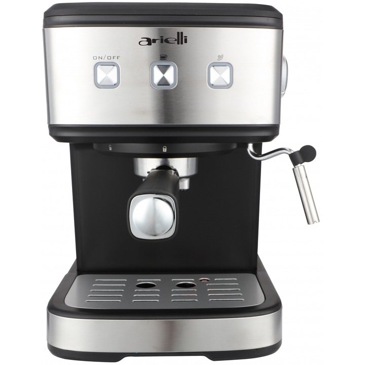 Кафемашина за еспресо ARIELLI KM-490BS, За мляно кафе, 15 бара, 1100W, Черен/Инокс