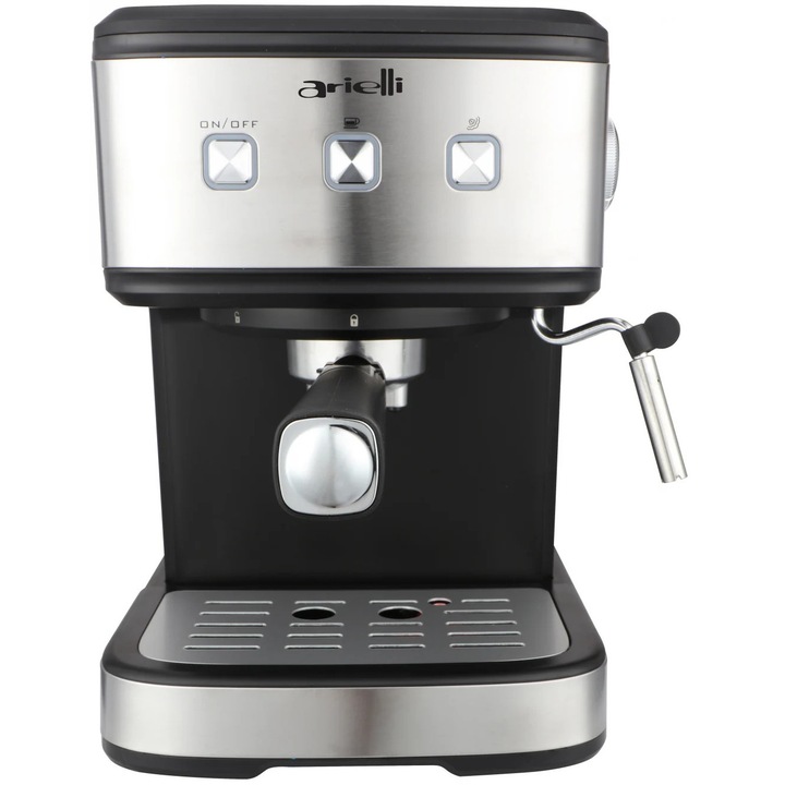 Espressor ARIELLI KM-490BS, Pentru cafea macinata, 15 bar, 1100W, Negru/Otel inoxidabil