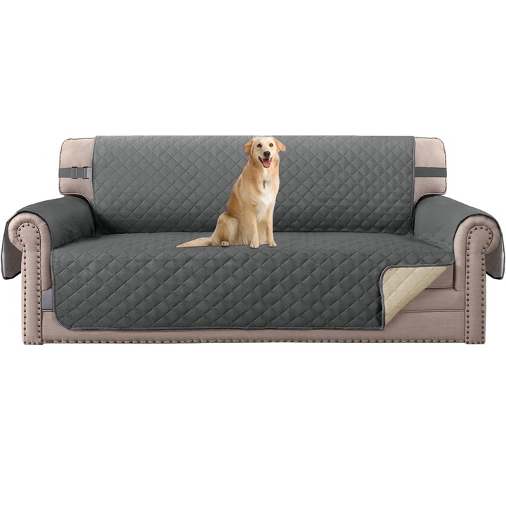 Husa Protectie Pentru Canapea, Hggzeg, Cu elastice fixare, Rezistenta la apa, Anti derapanta, Rezistent la uzura, Usor de instalat si de utilizat, Poliester, 137x193cm, Gri inchis