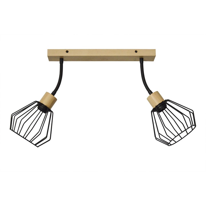 Плафон със светеща лента 2x60W цвят светло дърво, метални елементи за определяне посоката на светлината, телени абажури