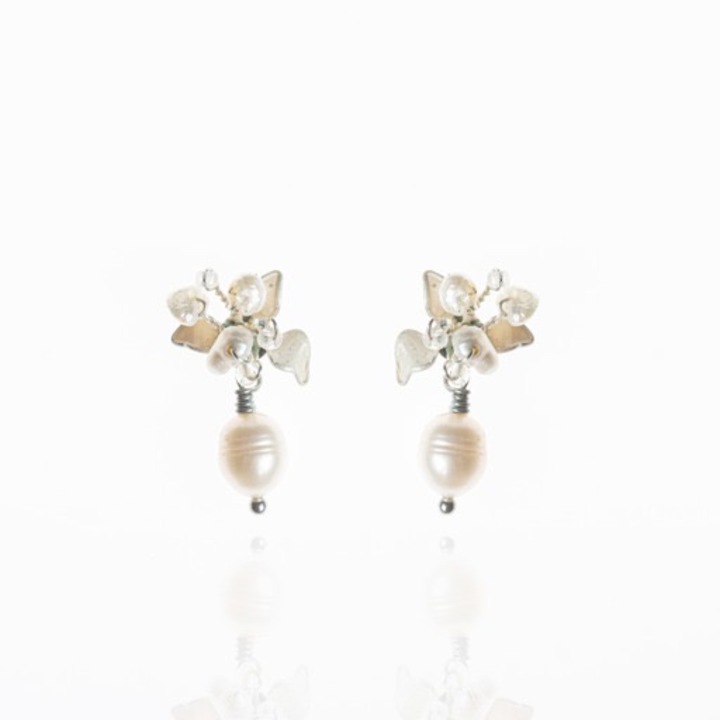 Cercei dama, Aviel, Leaves, Alb, 2 cm