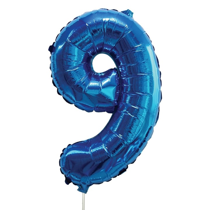 9-es számú fólia party ballon, metálkék, 60 cm, levegővel vagy héliummal felfújható, tartozékokkal