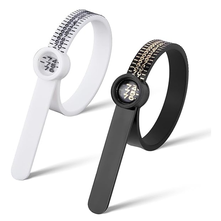 2 ujjas gyűrűs mérőszalag készlet, Axroad Mall, Nagyítóval, Átlátszó skála, Finom kidolgozás, Hordozható, Könnyen hordozható, Újrafelhasználható, Ékszerméretekhez alkalmas, PU, 115 x 5 mm, Fehér / Fekete