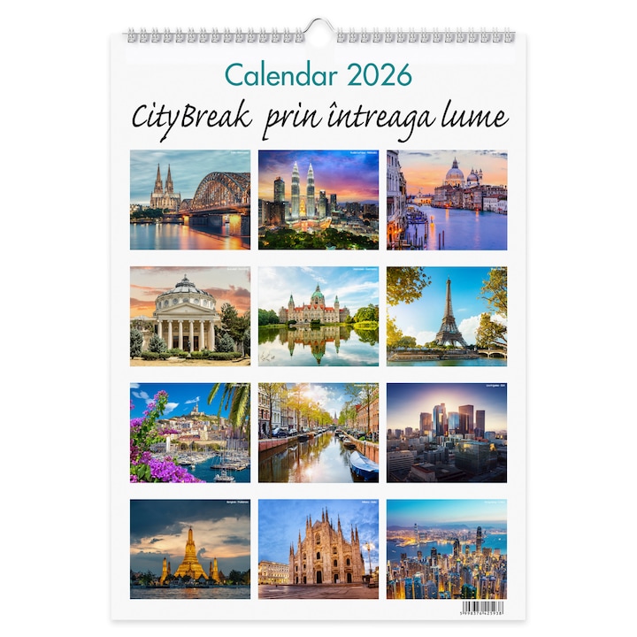 Calendar 2026 City Break, 13 file carton lucios, 32x45 cm