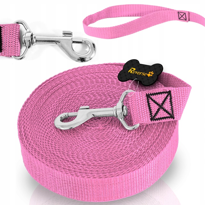 Повод за обучение за кучета, Reverse, 1.2м, 25мм, розов, издръжлив