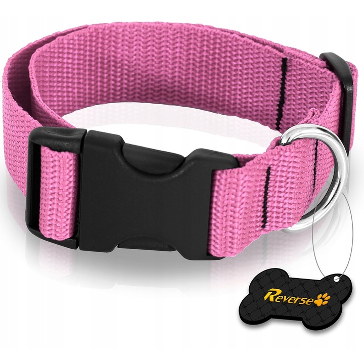 Állítható nyakörv kutyáknak, Reverse, 20-30 cm, rózsaszín, 15 mm széles, S