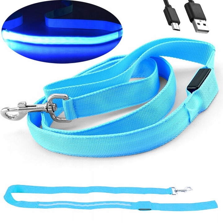 Lesa LED pentru caini, Reverse, polipropilena, lungime 1.2m, latime 25mm, albastru