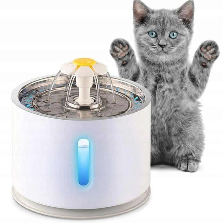 Fantana pentru pisici si caini Reverse, 2.4l, 1.5W, inox, LED