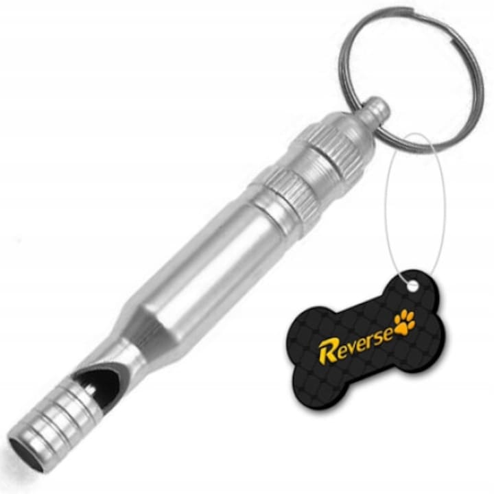 Fluier cu ultrasunete pentru caini, Reverse, 7cm, aluminiu, argintiu