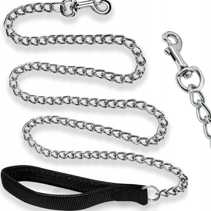 Lesa lant pentru caini, Reverse, 1.1m, metal, negru/argintiu