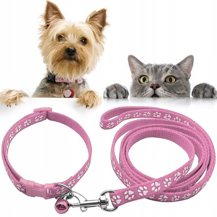 Set zgarda si lesa pentru caini cu clopotel, Reverse, Roz, 120cm, 30cm