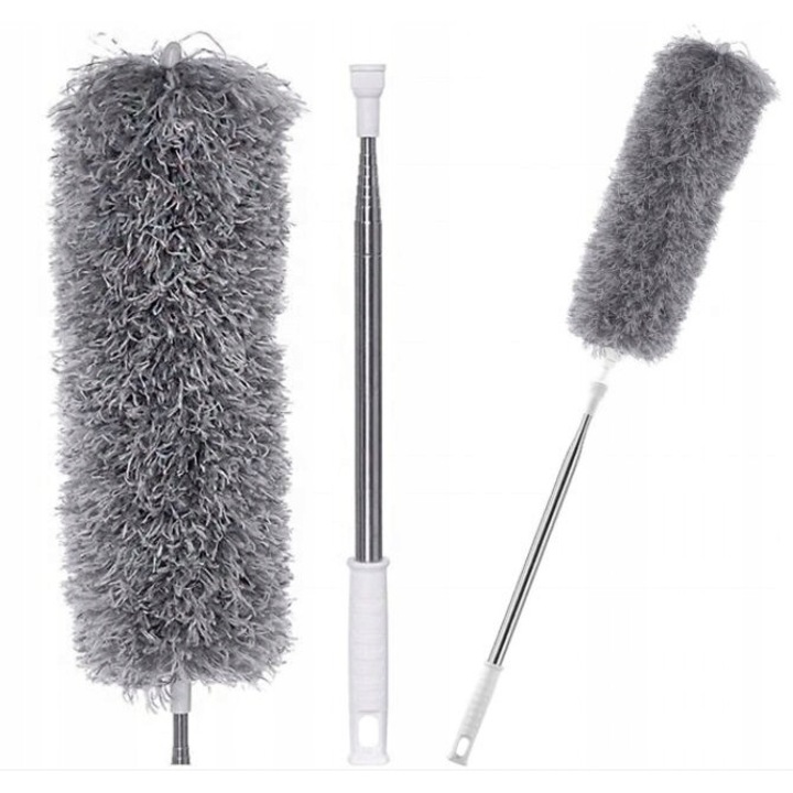 Pamatuf telescopic, Microfibra, Maner inox, 77-280cm, 35cm, Gri