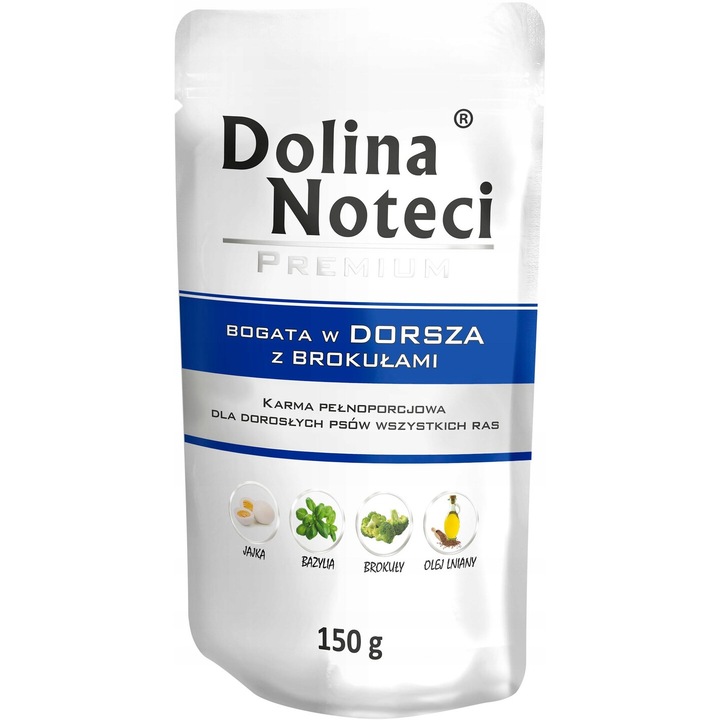 Nedves táp kutyáknak, Dolina Noteci, Premium, dorsussal és brokkolival, 150g