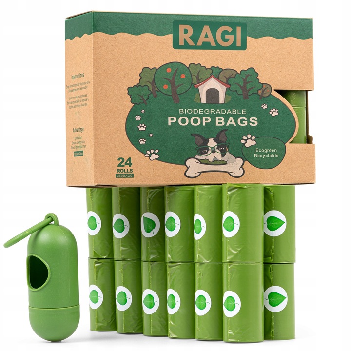 Set 360 Pungi pentru excremente biodegradabile, pentru caini, PETSmart, 32x22cm, verde