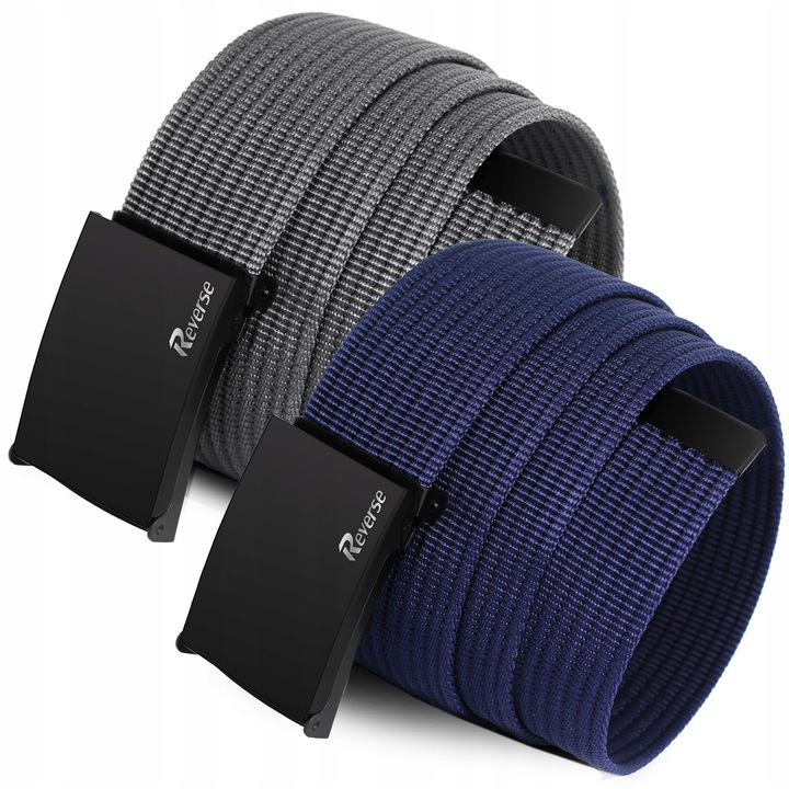 Set 2 curele barbati, Reverse, curea parciana, albastru/gri, 125cm