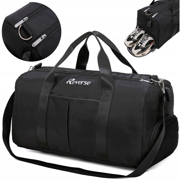 Reverse sporttáska, 30L, fekete, 26x50x25cm, cipőtartó zsebbel