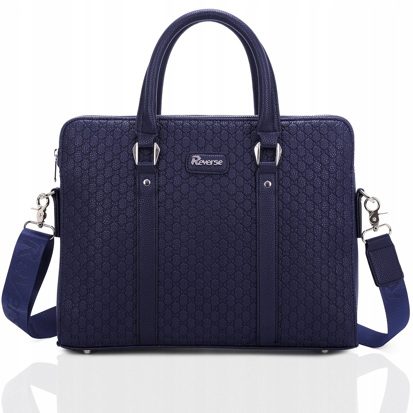 Geanta din piele pentru laptop, Reverse, 36x29x6cm, 6 compartimente, impermeabila, curea lata