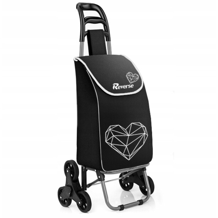 Количка за пазаруване, реверс, алуминий, 3 колела, 40 L, 55 x 33 x 19 cm, сгъваема, черна