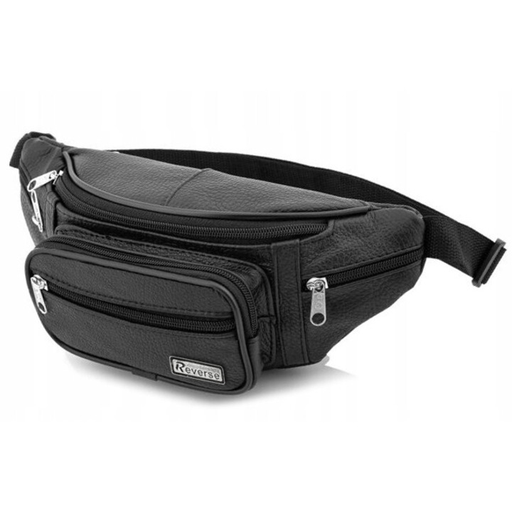 Fordított kézitáska, valódi bőr, 6 rekeszes, 25x13x10cm, fekete