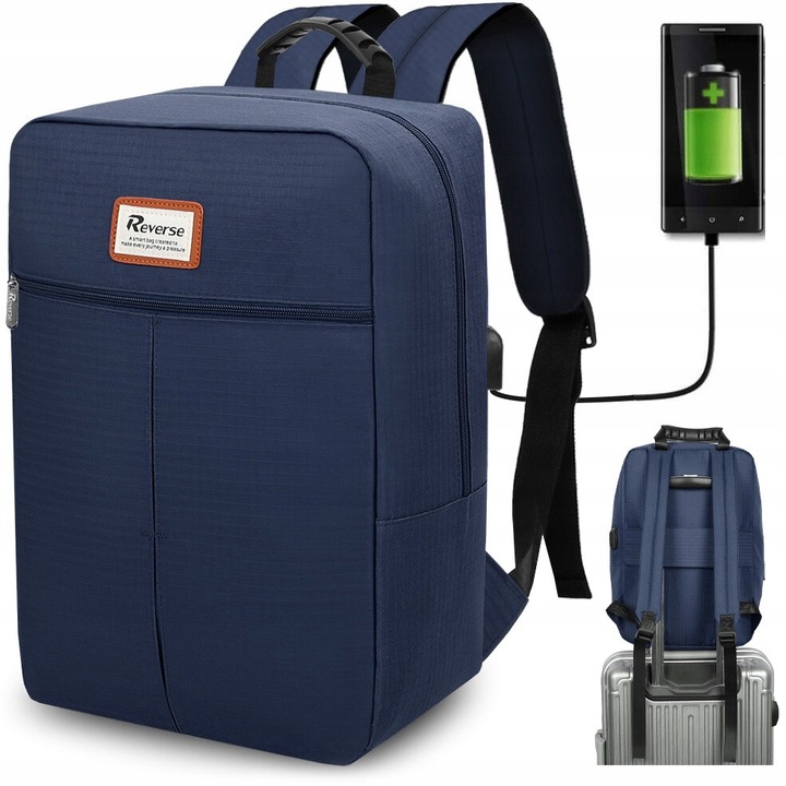 Туристическа раница, Reverse, Cordura, 40x20x25 см, 20 литра, водоустойчива, USB порт, тъмносиня