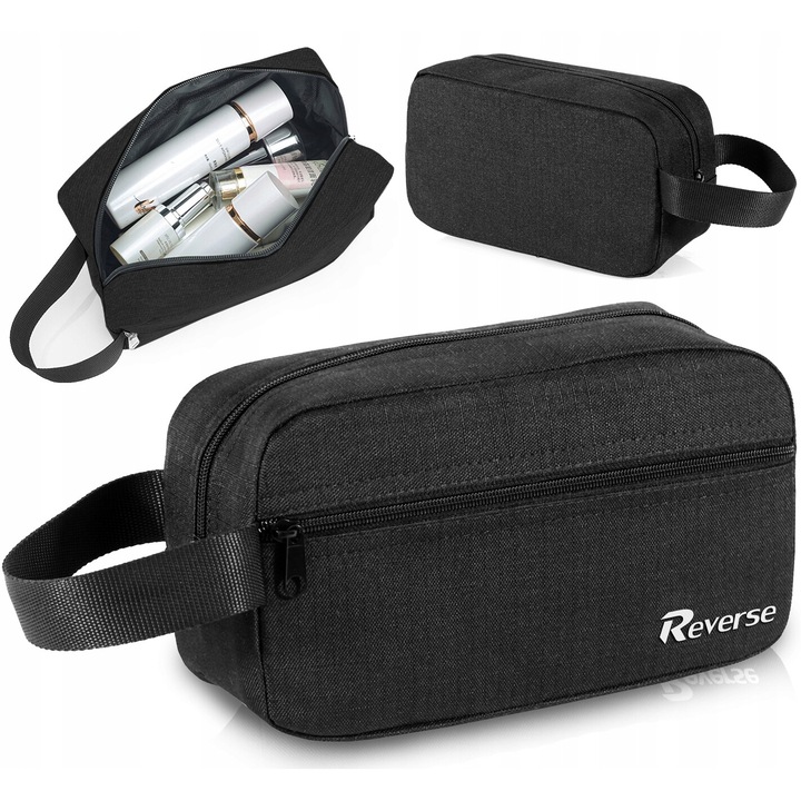 Мъжка козметична чанта Reverse, черна, 26x15x10см, водоустойчив материал, с две отделения