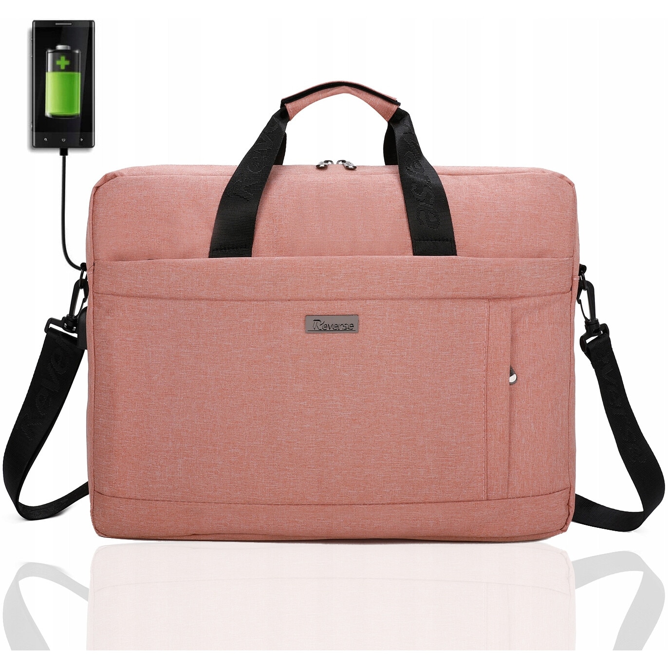 Geanta laptop Reverse 17.3", material Codura, cu port USB, neagra, 42x31x5cm