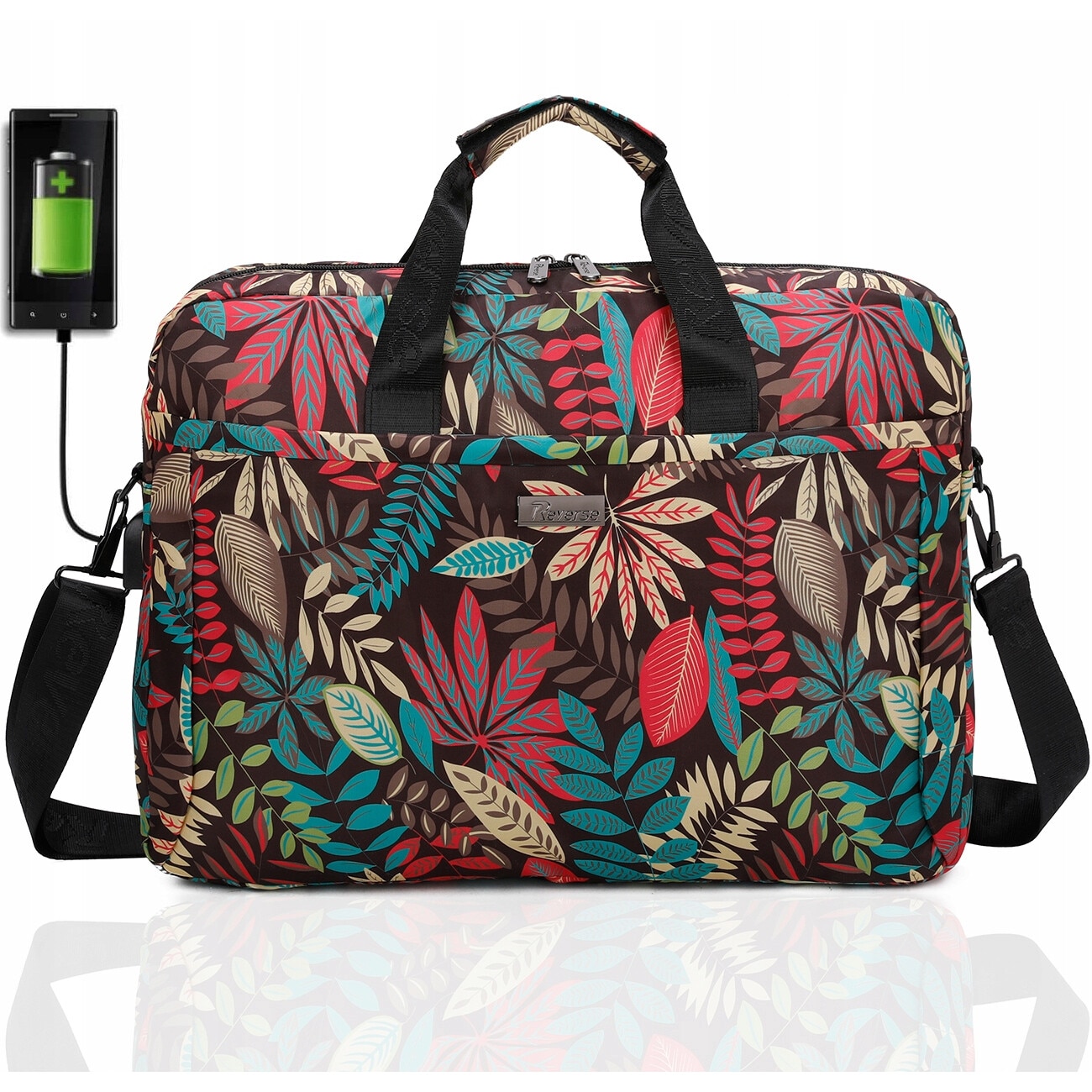 Geanta laptop Reverse, 15.6", material Codura, cu port USB, multicolor, 40x30x5cm