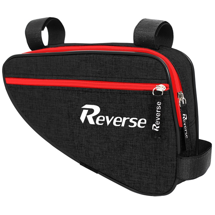 Geanta pentru bicicleta, PRO, 26x17x6cm, negru cu fermoar rosu