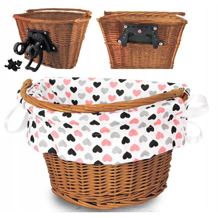 Rattan kerékpárkosár Reverse, bézs, 35x24x23cm, rögzítőkonzollal és béléssel ellátott készlet