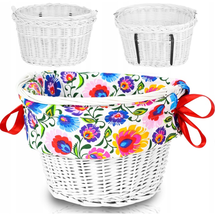 Cos de rachita pentru bicicleta Reverse, alb, cu suport si captuseala, 35x24x23cm