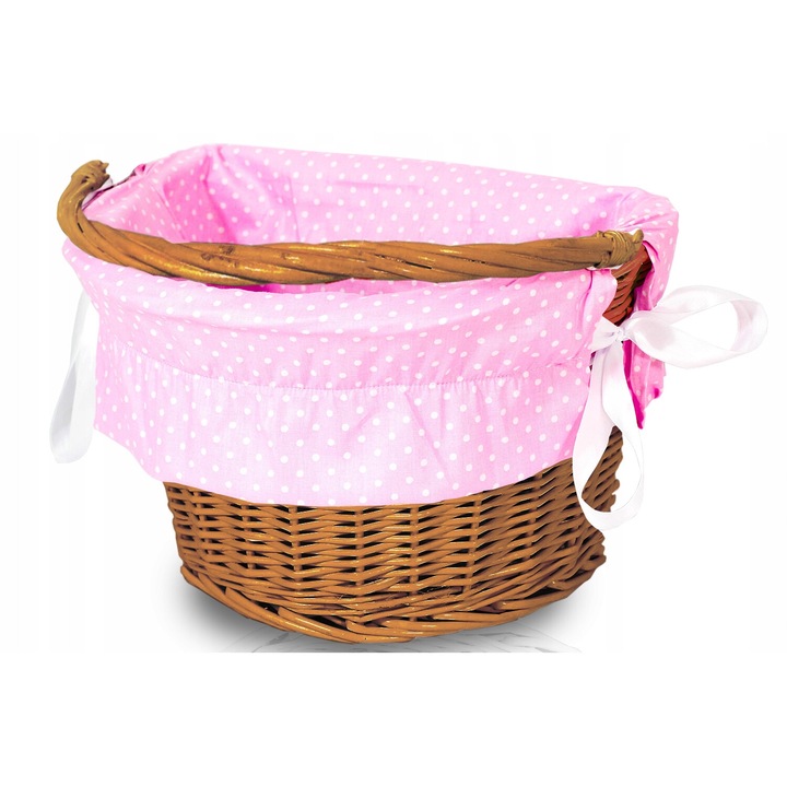 Rattan kerékpárkosár Hátrafelé, 35x24x23 cm, Barna/Rózsaszín