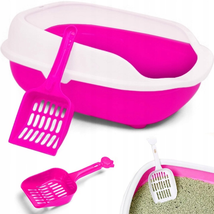 Litiera cu lopata pentru pisici, Reverse, 40x30x15cm, roz/alb, plastic
