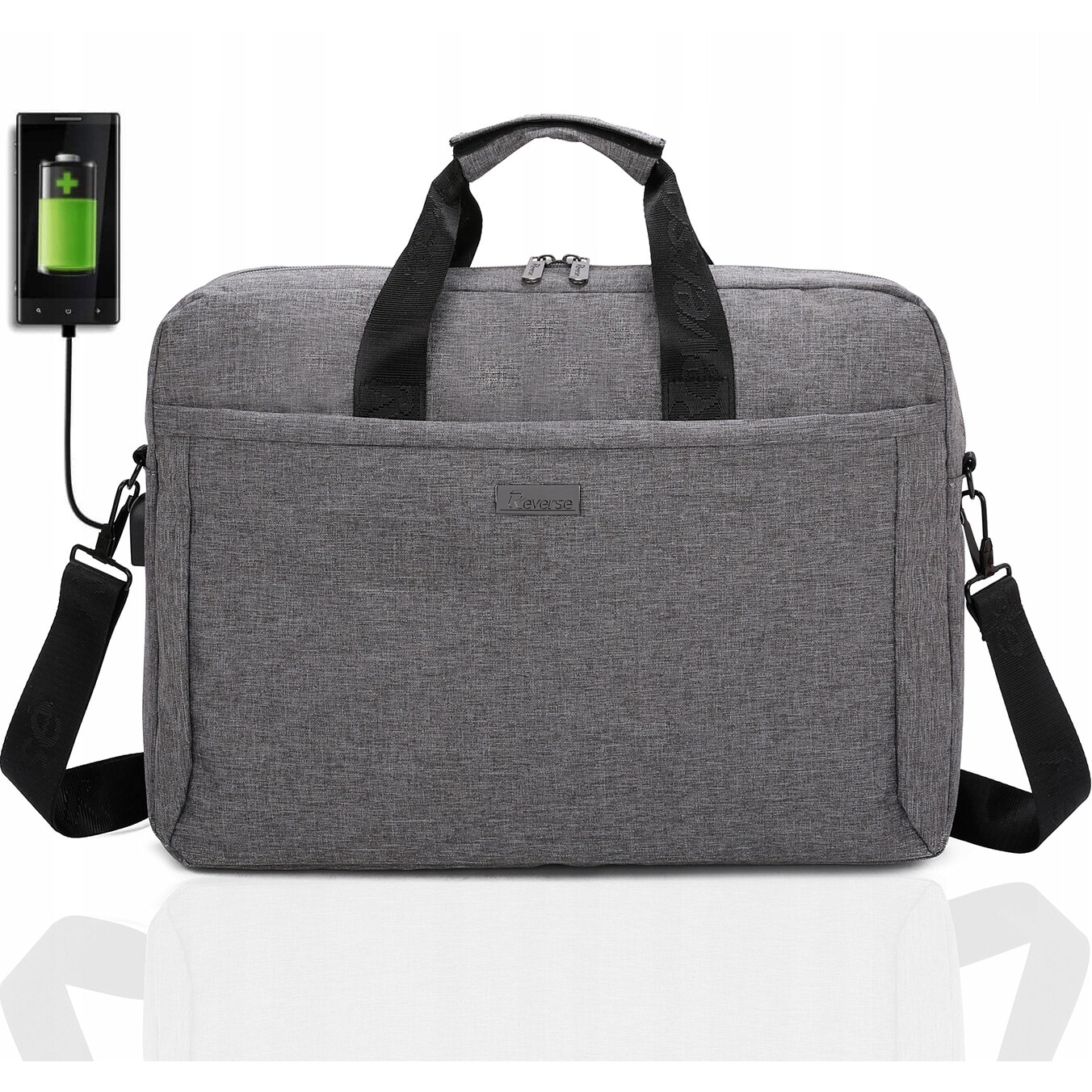 Geanta laptop Reverse, 17.3", material Codura 9000, cu port USB, neagra, 42x31x5cm