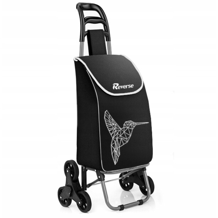 Carucior pentru cumparaturi, Reverse, Cadru aluminiu, 3 roti, 40 l, 55x33cm, Negru