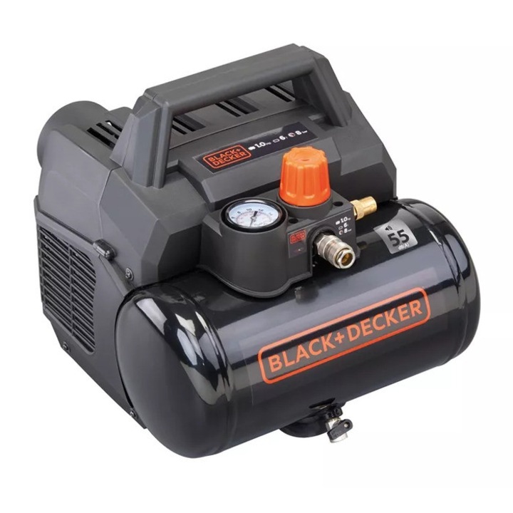 Въздушен компресор Black & Decker 6L, 8 bar, 0.75kW, 105 L/min, супер тих