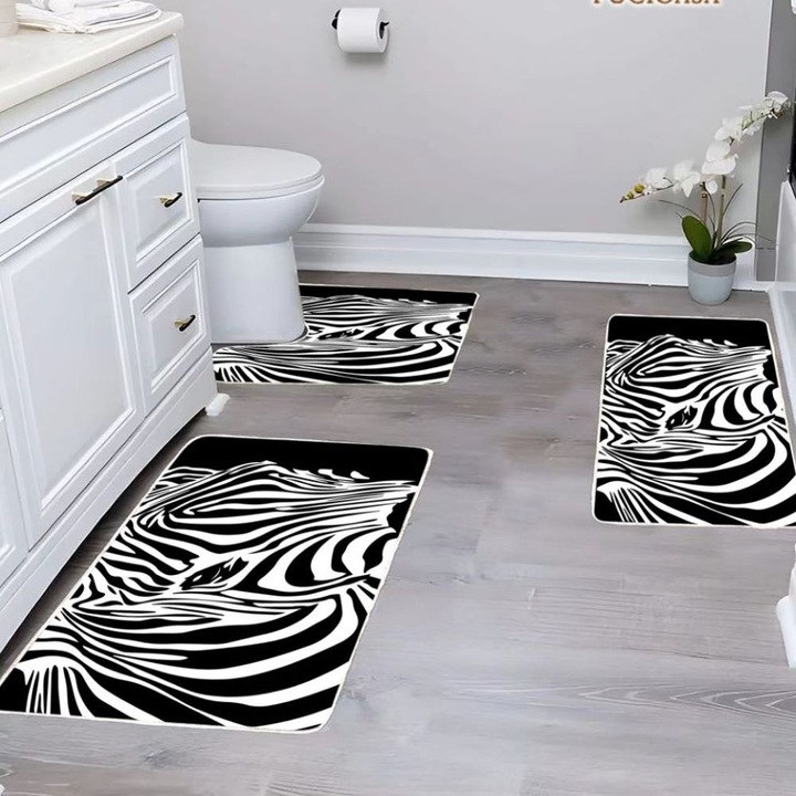 Set covoare baie, 3 piese, polipropilena, 60 x 100 cm, antiderapant, multicolor, Casa de Vis Online, W-09