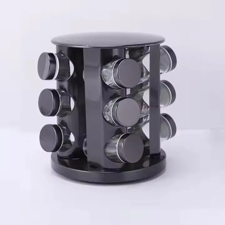 Set 12 recipiente pentru condimente, cu suport, AT PERFORMANCE®, negru