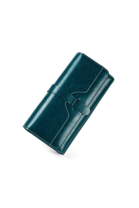 Portofel de Dama Premium, cu Locuri de Carduri, Sertar de Bani si de Monezi, Aspect de Poseta, Piele Naturala, PriStyle, 19x10x6cm, Turcoaz Lucios