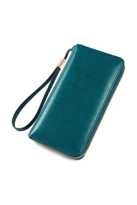 Portofel de Dama Premium, cu Locuri de Carduri, Sertar de Bani si de Monezi, Piele Naturala, PriStyle, 19x10x3cm, Verde Fistic