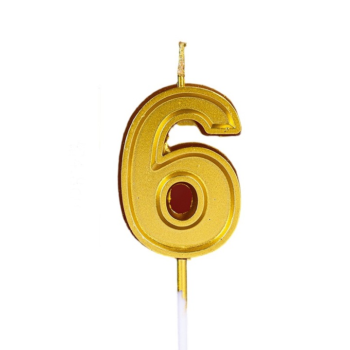 Lumanare pentru Tort Cifra 6, toolsy, 4.8 cm, Aniversare, Aurie