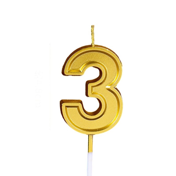 Lumanare pentru Tort Cifra 3, toolsy, 4.8 cm, Aniversare, Aurie