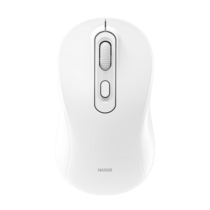 Безжична мишка, NAXSIR, 2 режима, BT 5.2/2.4Ghz, Регулируема 800/1200/1600DPI, Ергономичен дизайн, Безшумна, Презареждаема, 400 mAh, бяла