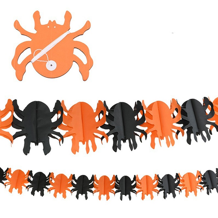 Halloween papírfüzér, mintás Pókok, B1-1118-13, narancs/fekete, 3 m hosszú