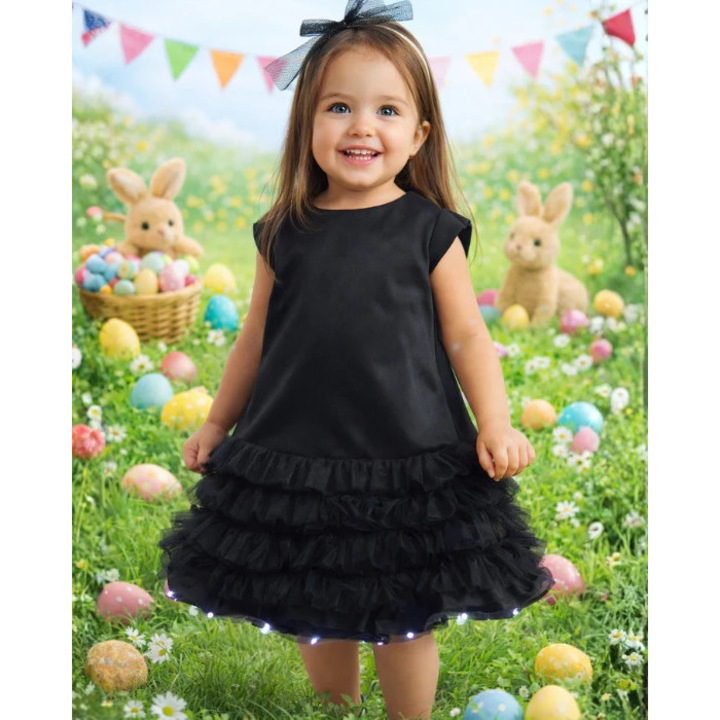 Rochita Wednesday cu Luminite Halloween, Adorata de Fetite, Negru