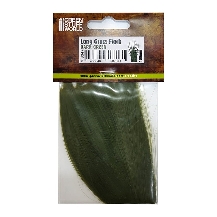 Iarba pentru diorame Long Grass Flock Dark Green, Green Stuff World, 7g, 100 mm