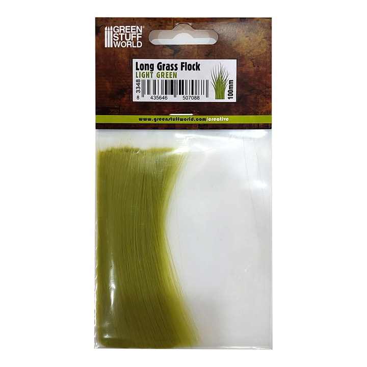Iarba pentru diorame Long Grass Flock Light Green, Green Stuff World, 7g, 100 mm