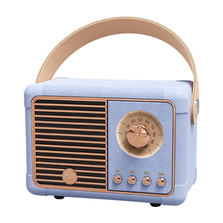 Boxa portabila Bluetooth, Sunet HIFI, Design retro, Dimensiuni mini, Mov deschis