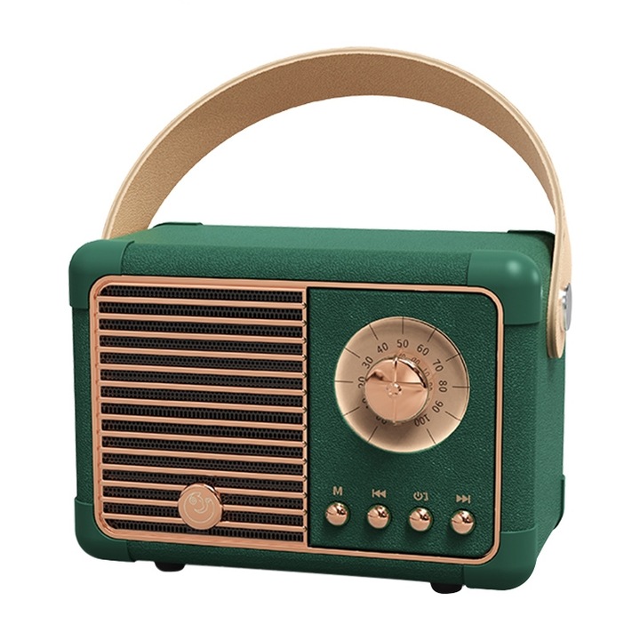 Boxa portabila Bluetooth, HIFI Mini Retro, Wireless, Verde inchis